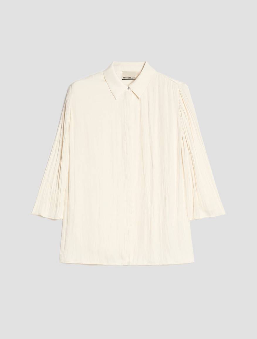 Crinkle Satin Shirt - WHITE - Pennyblack - 2