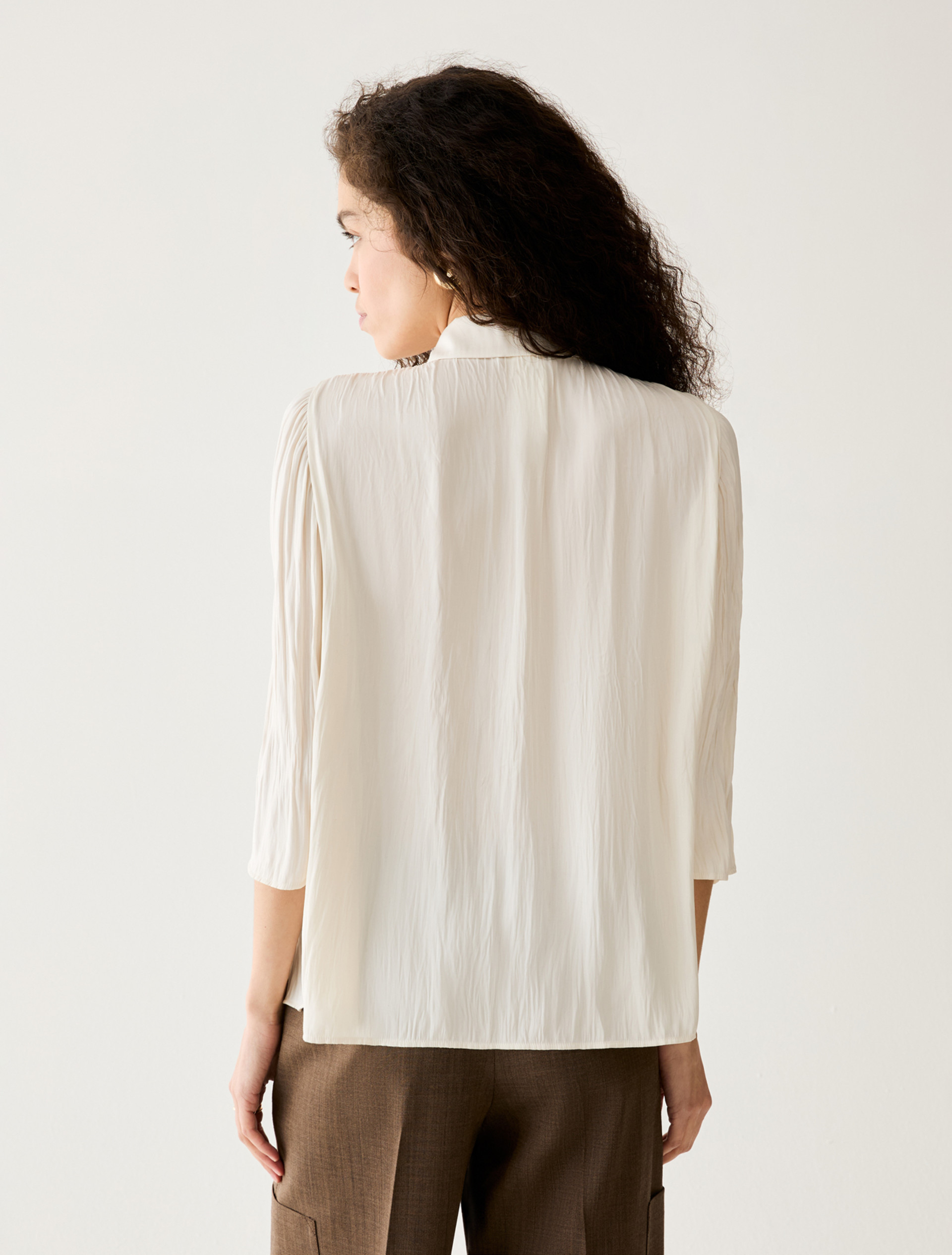 Crinkle Satin Shirt - WHITE - Pennyblack - 3