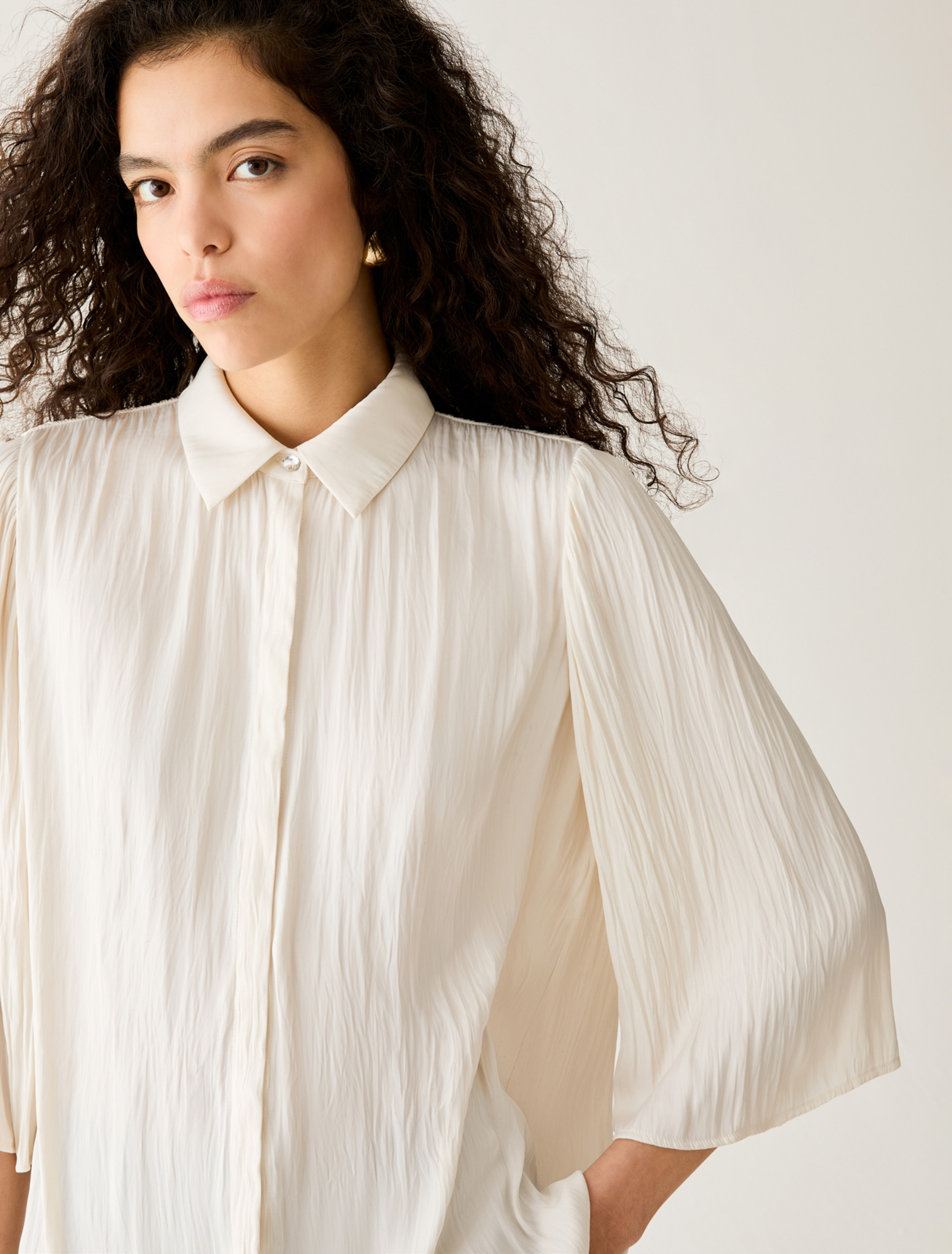 Crinkle Satin Shirt - WHITE - Pennyblack - 4
