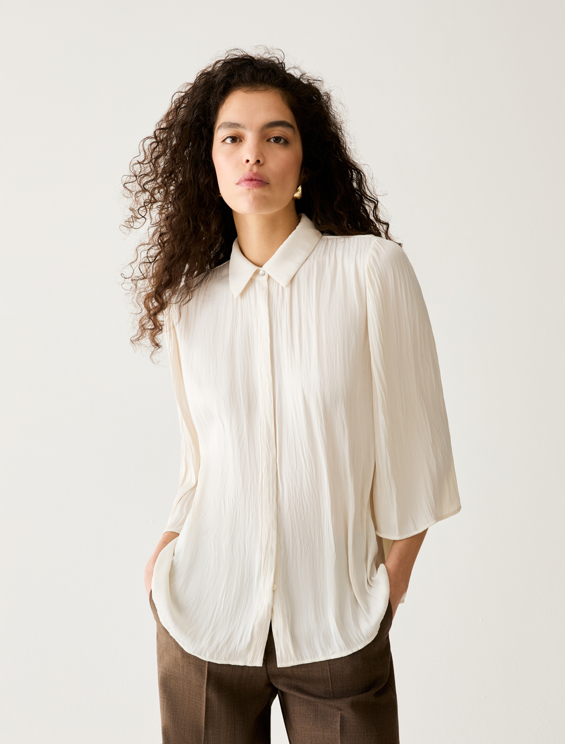 Crinkle Satin Shirt - WHITE - Pennyblack - 1