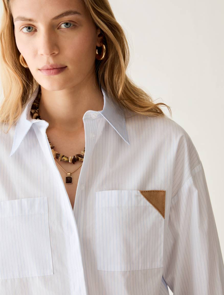 Camicia boxy fit a mix di righe - AZZURRO - Pennyblack - 4