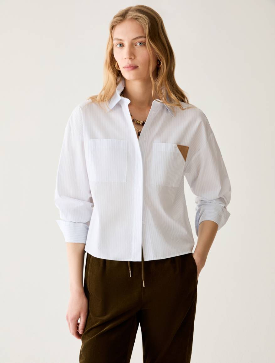 Camicia boxy fit a mix di righe - AZZURRO - Pennyblack