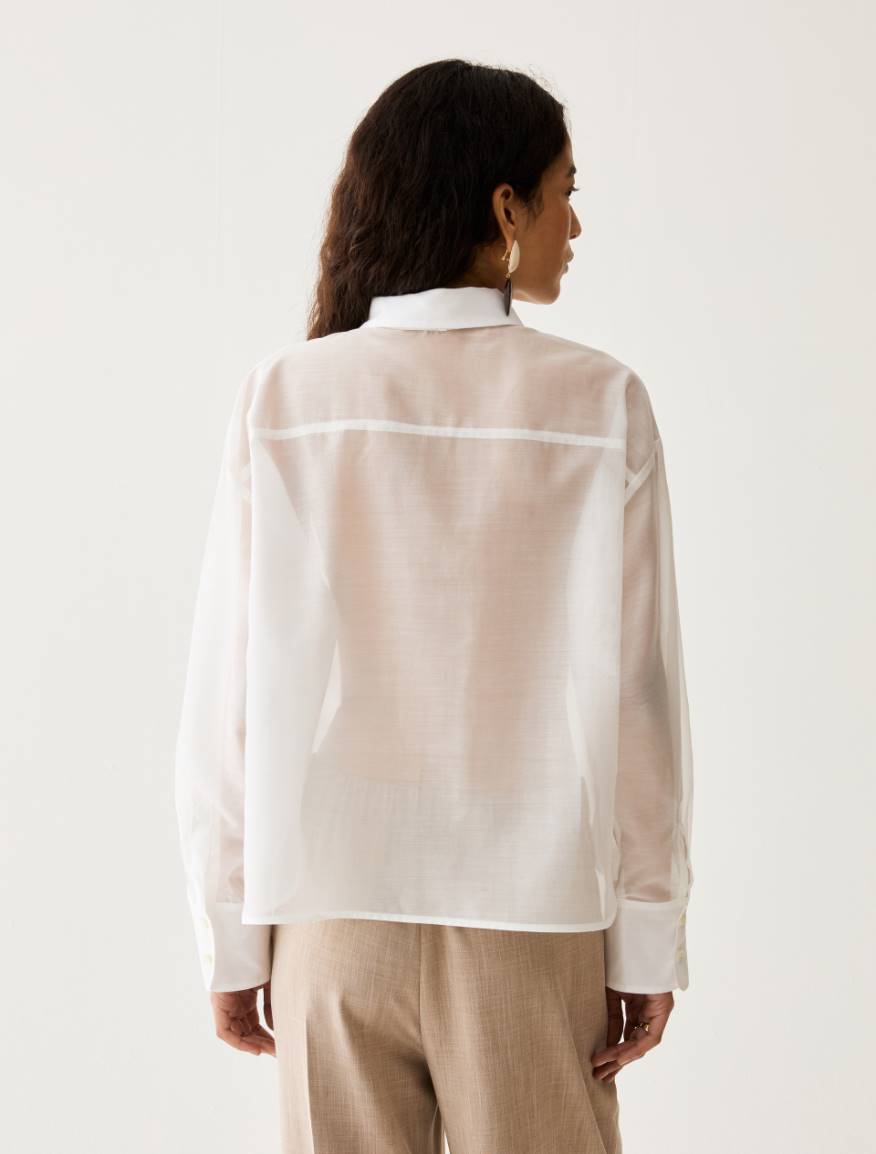 Boxy-cut organza shirt - WHITE - Pennyblack - 3