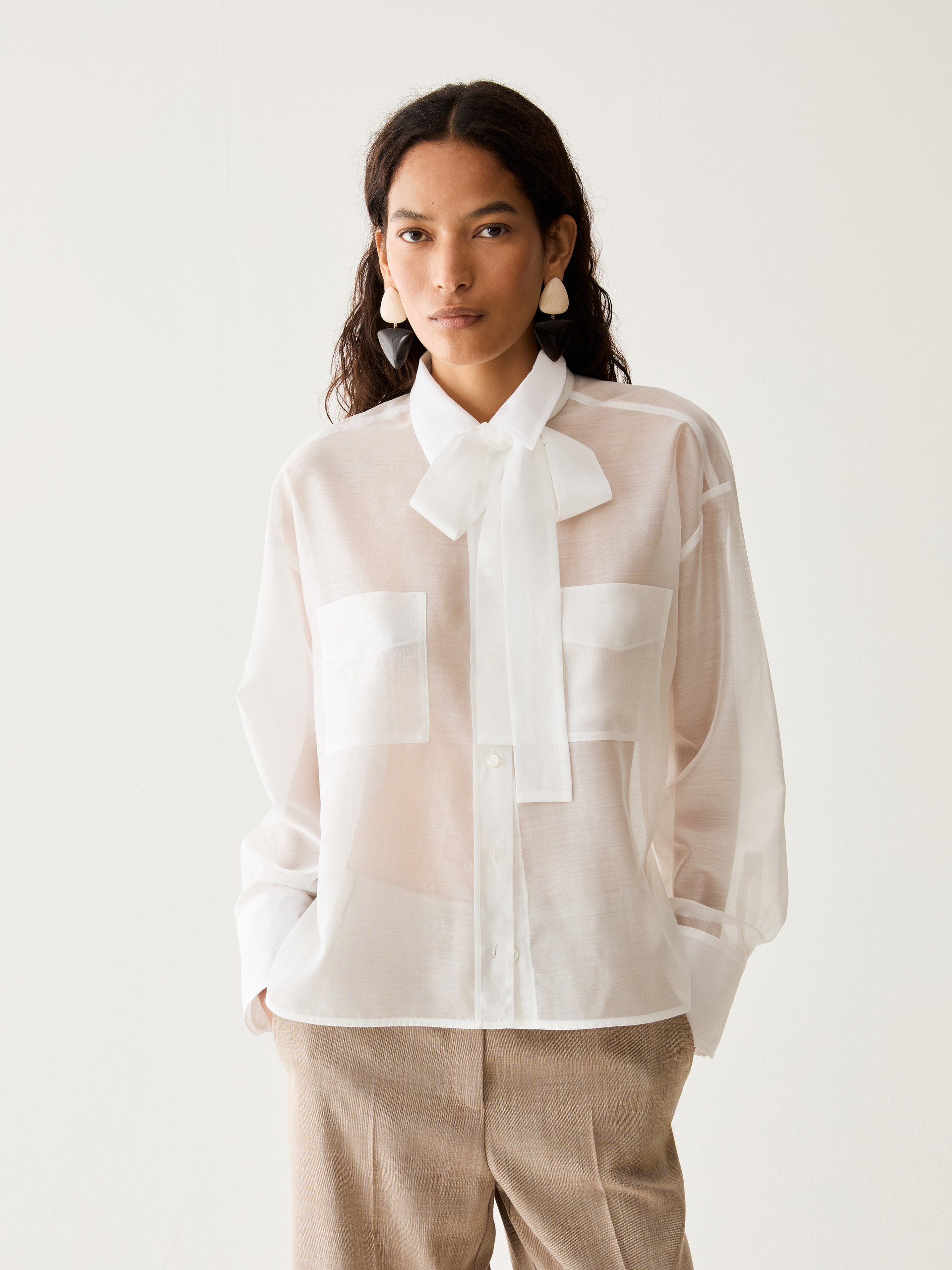 Boxy-cut organza shirt - WHITE - Pennyblack - 1