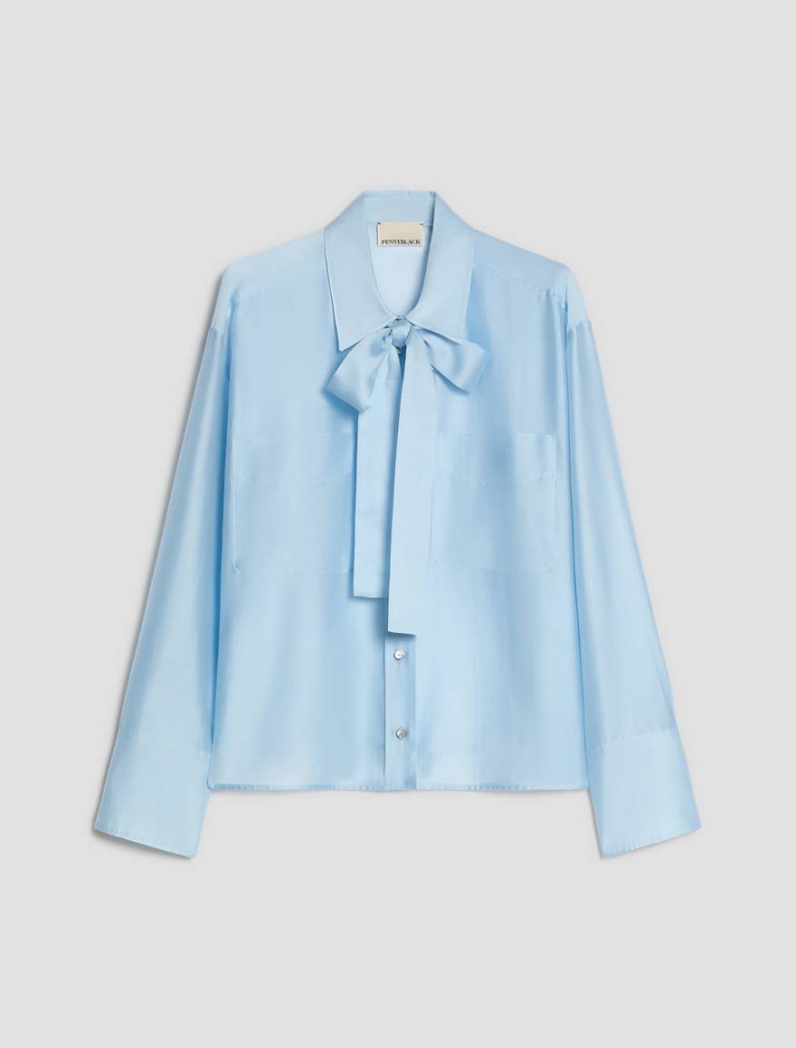 Boxy-cut organza shirt - LIGHT BLUE - Pennyblack - 2