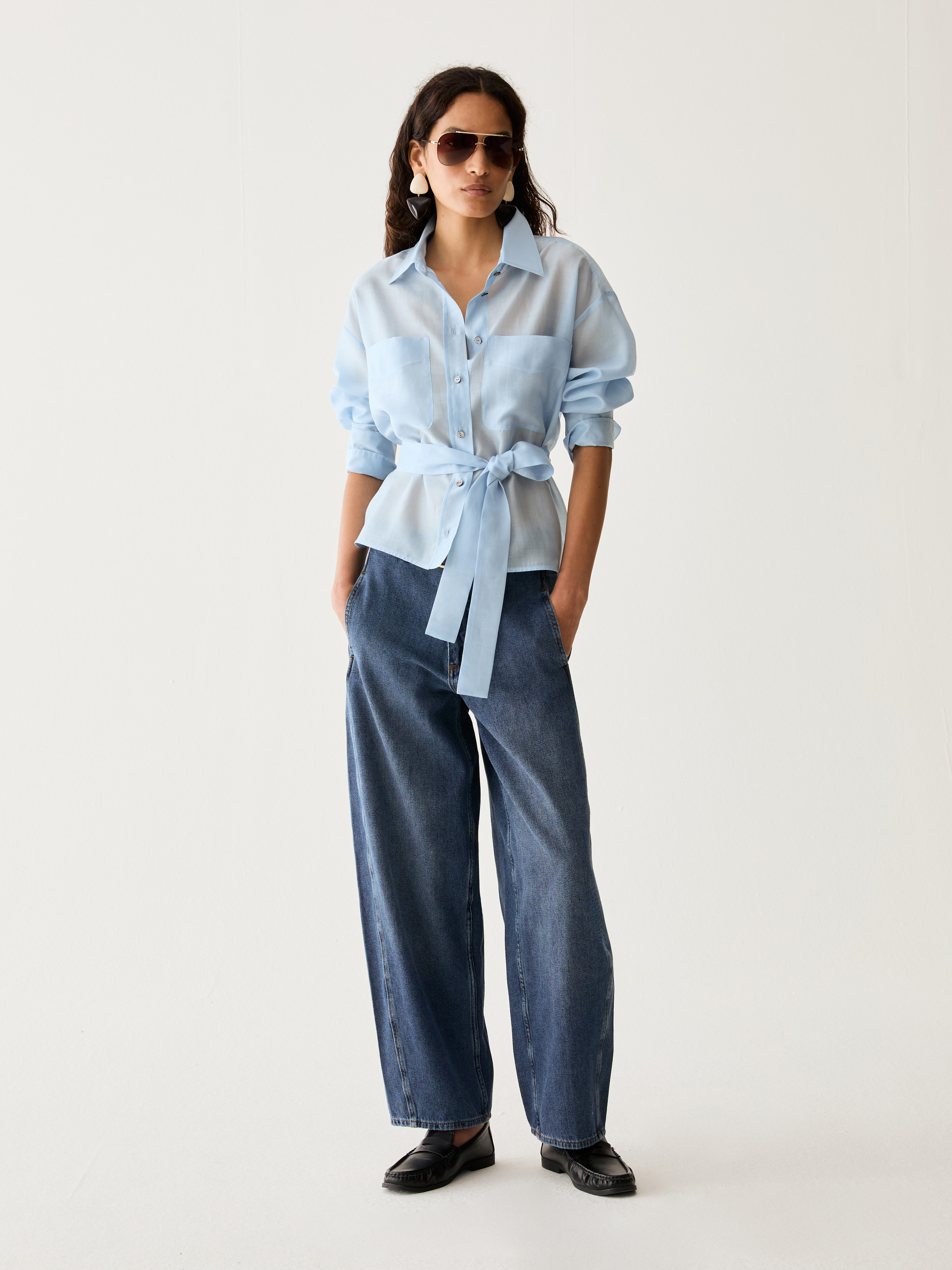 Boxy-cut organza shirt - LIGHT BLUE - Pennyblack - 5