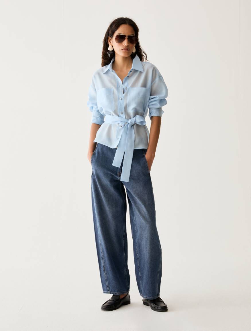 Boxy-cut organza shirt - LIGHT BLUE - Pennyblack - 5