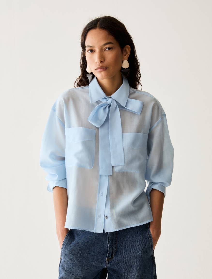 Boxy-cut organza shirt - LIGHT BLUE - Pennyblack