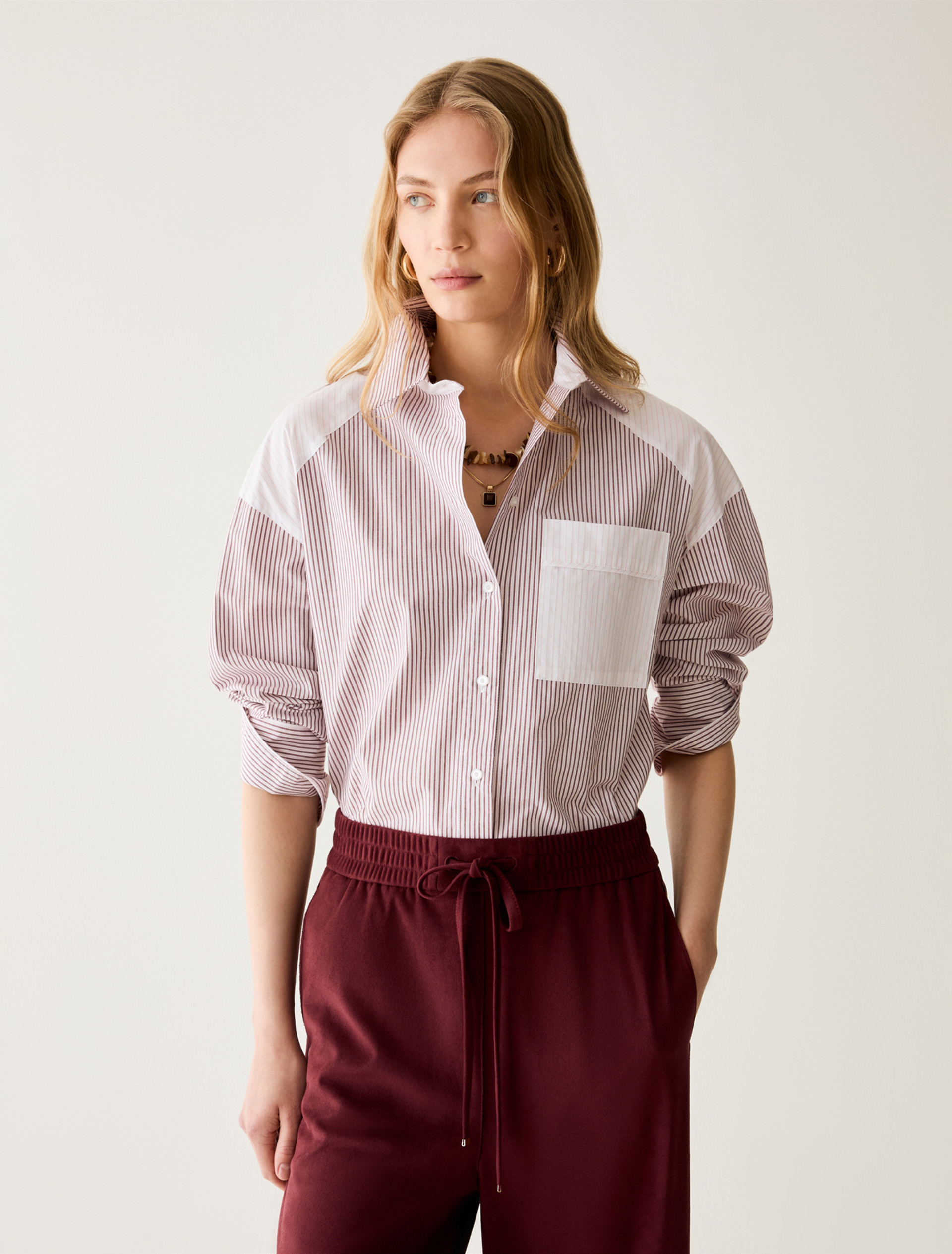 Oversized mixed-stripe shirt - BORDEAUX - Pennyblack - 1