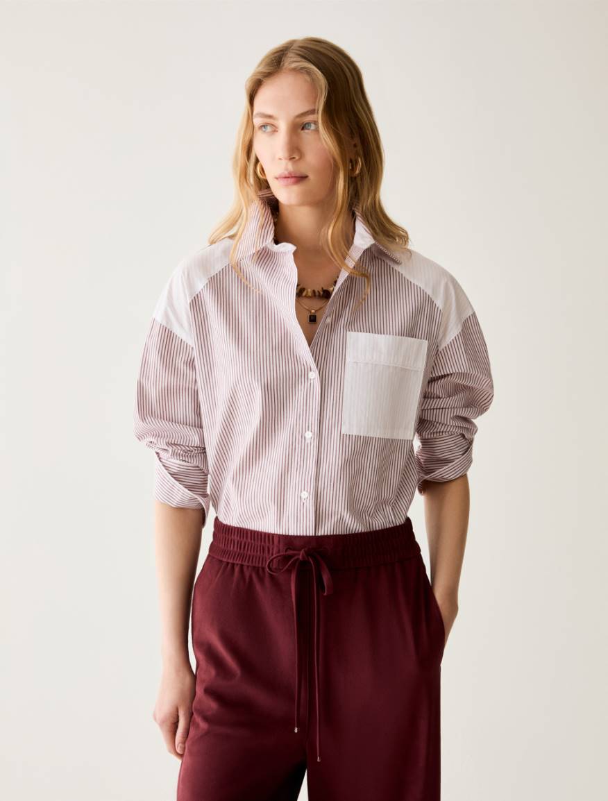 Oversized mixed-stripe shirt - BORDEAUX - Pennyblack