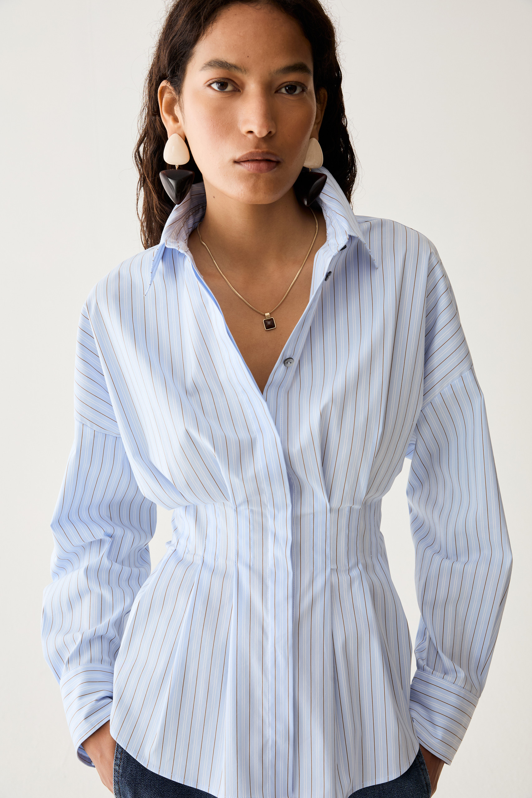 Cut-and-flare poplin shirt - LIGHT BLUE - Pennyblack - 4