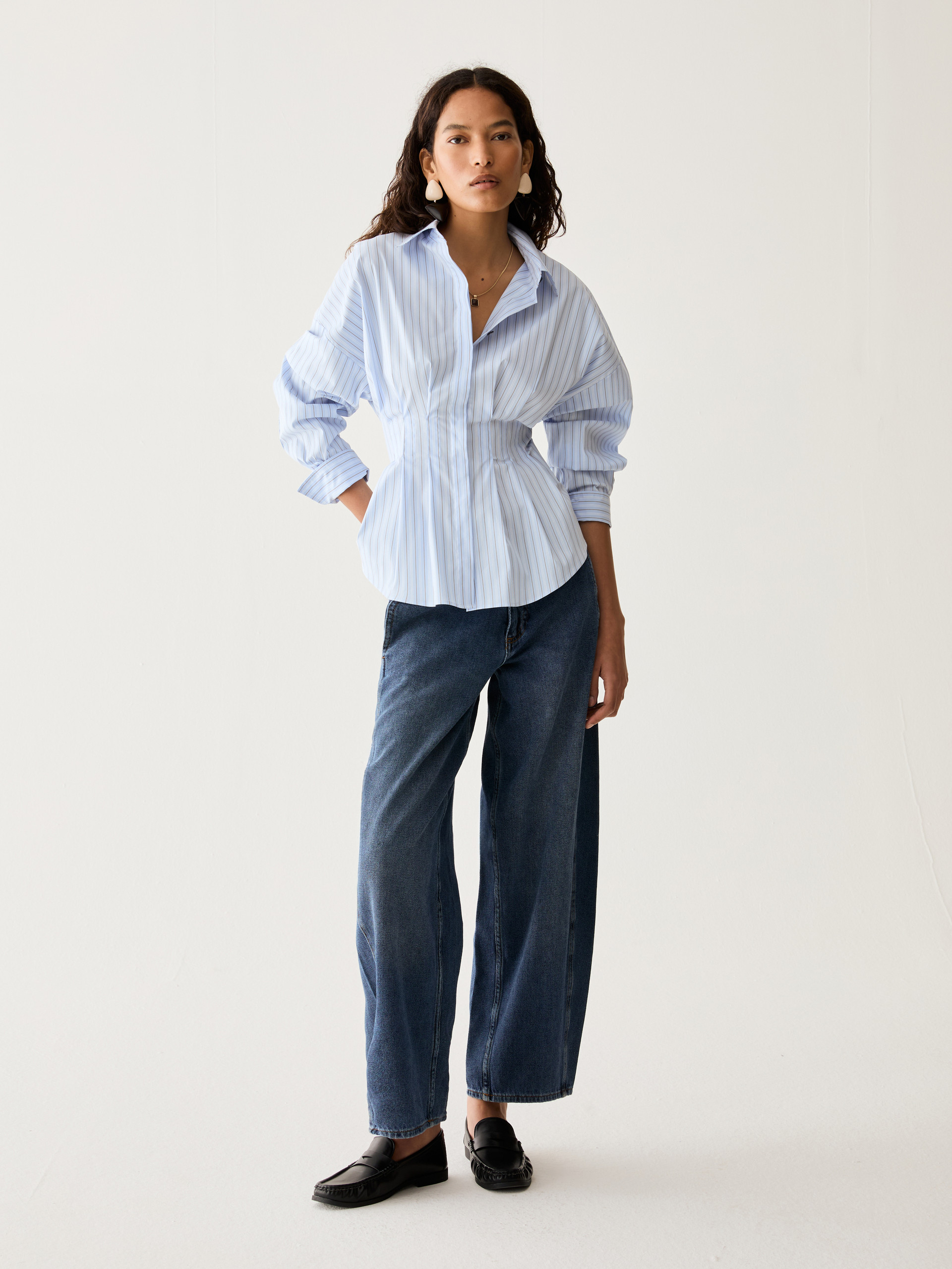Cut-and-flare poplin shirt - LIGHT BLUE - Pennyblack - 5