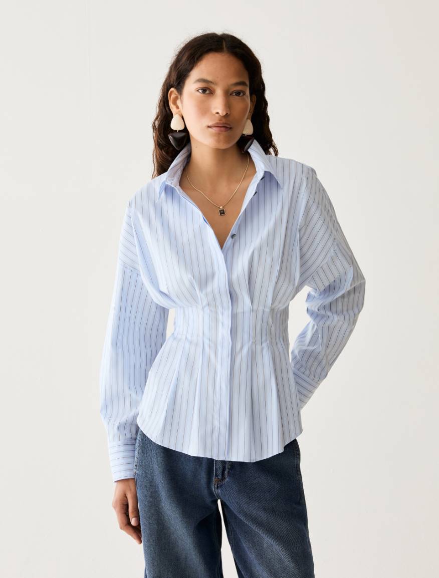 Cut-and-flare poplin shirt - LIGHT BLUE - Pennyblack