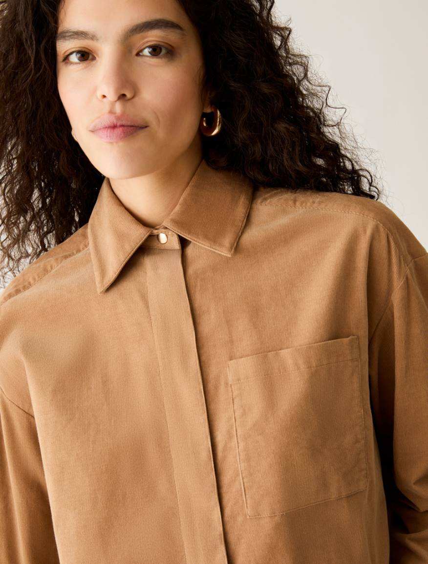 Cropped corduroy shirt - CAMEL - Pennyblack - 4