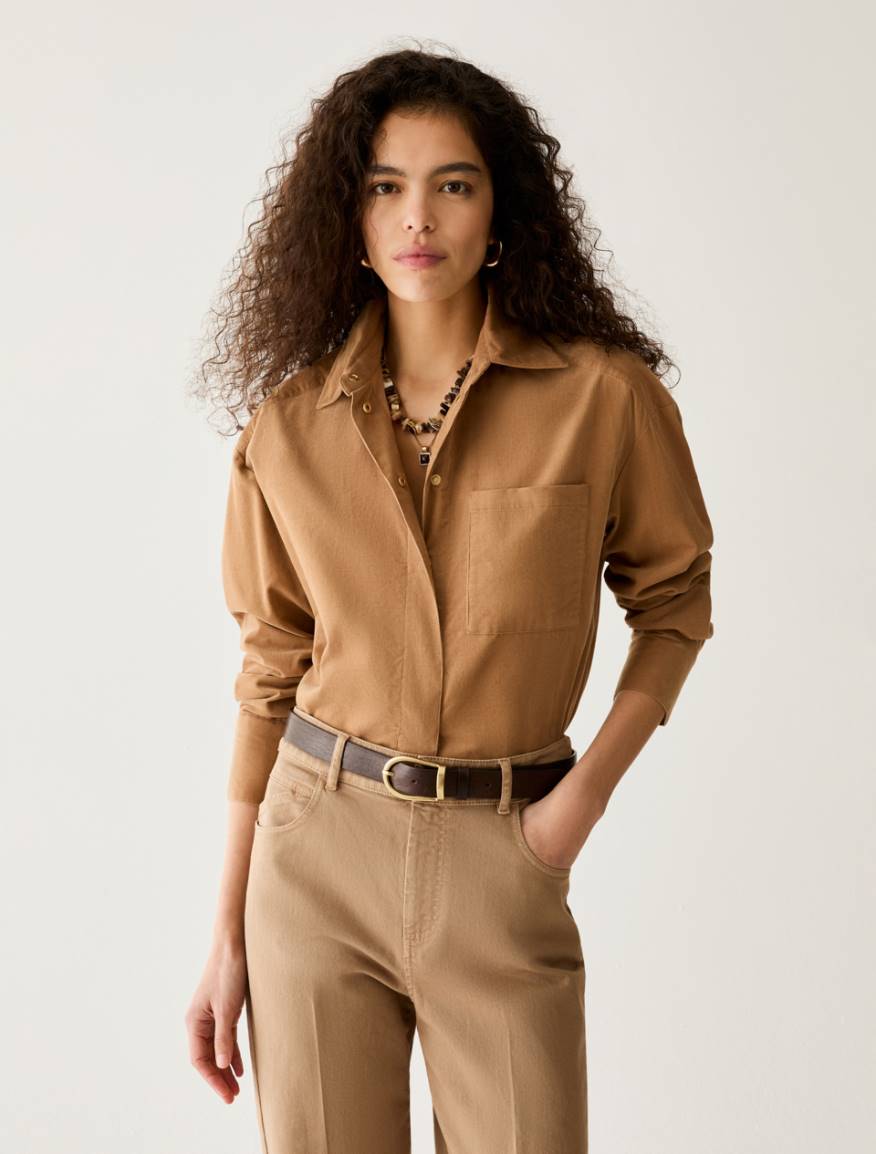Cropped corduroy shirt - CAMEL - Pennyblack