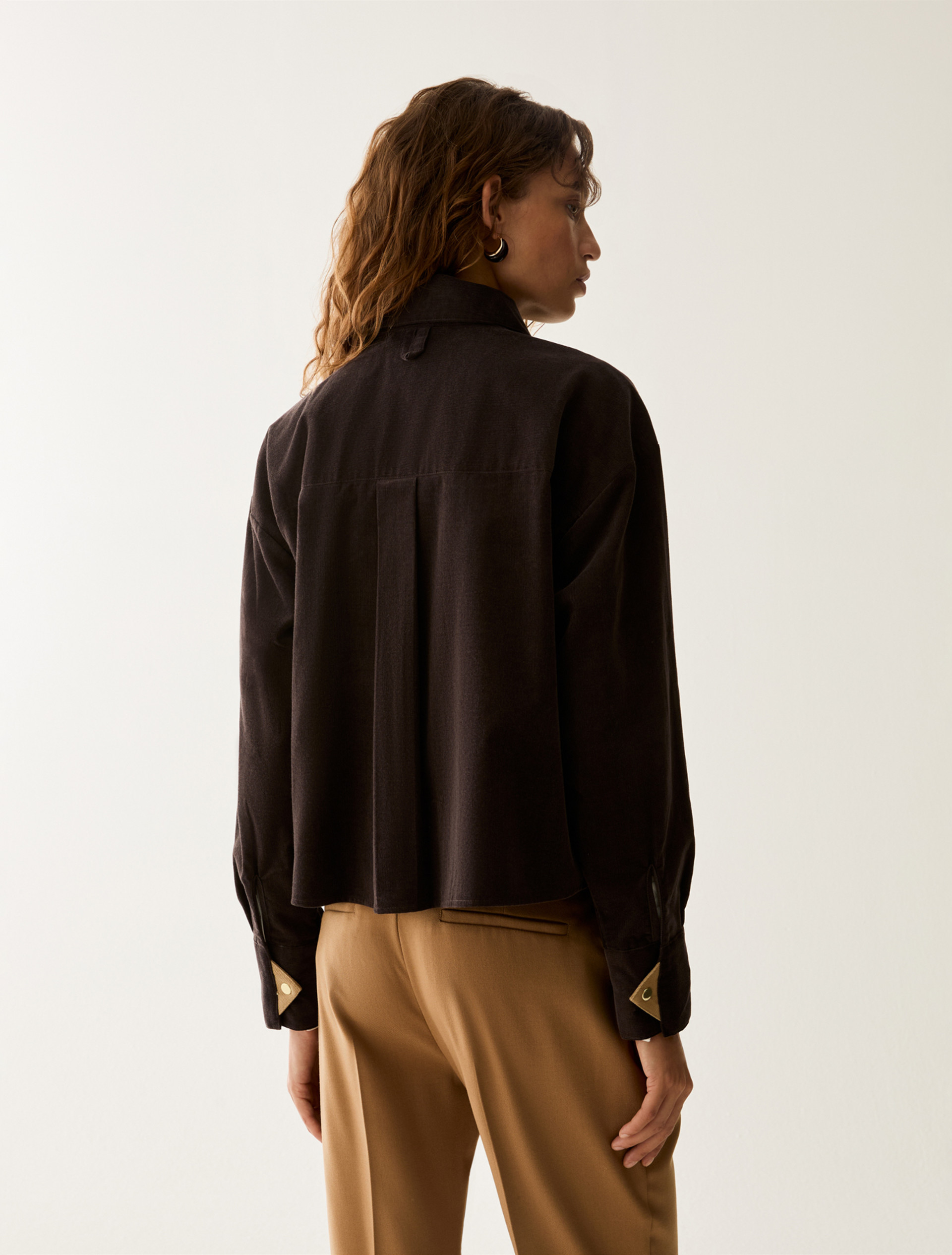 Cropped corduroy shirt - DARK BOWN - Pennyblack - 3
