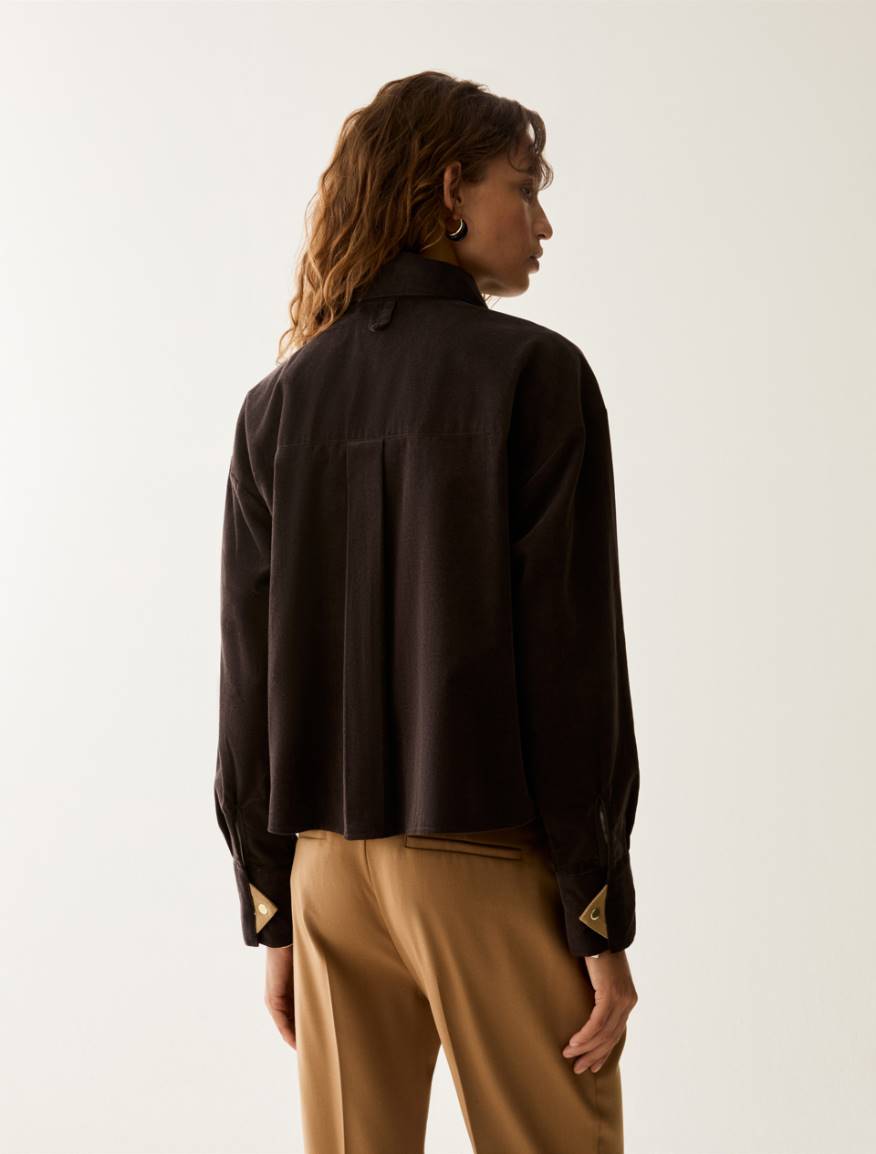 Cropped corduroy shirt - DARK BOWN - Pennyblack - 3