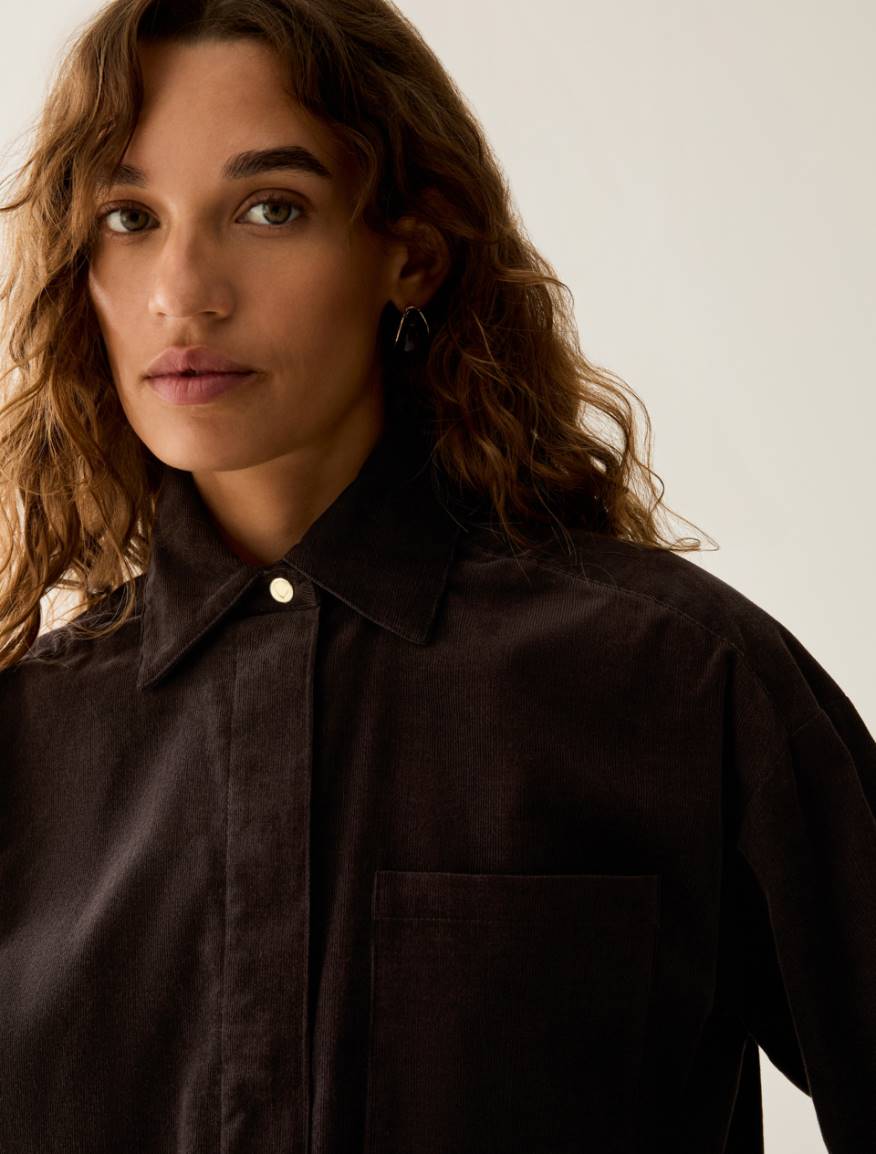 Cropped corduroy shirt - DARK BOWN - Pennyblack - 4