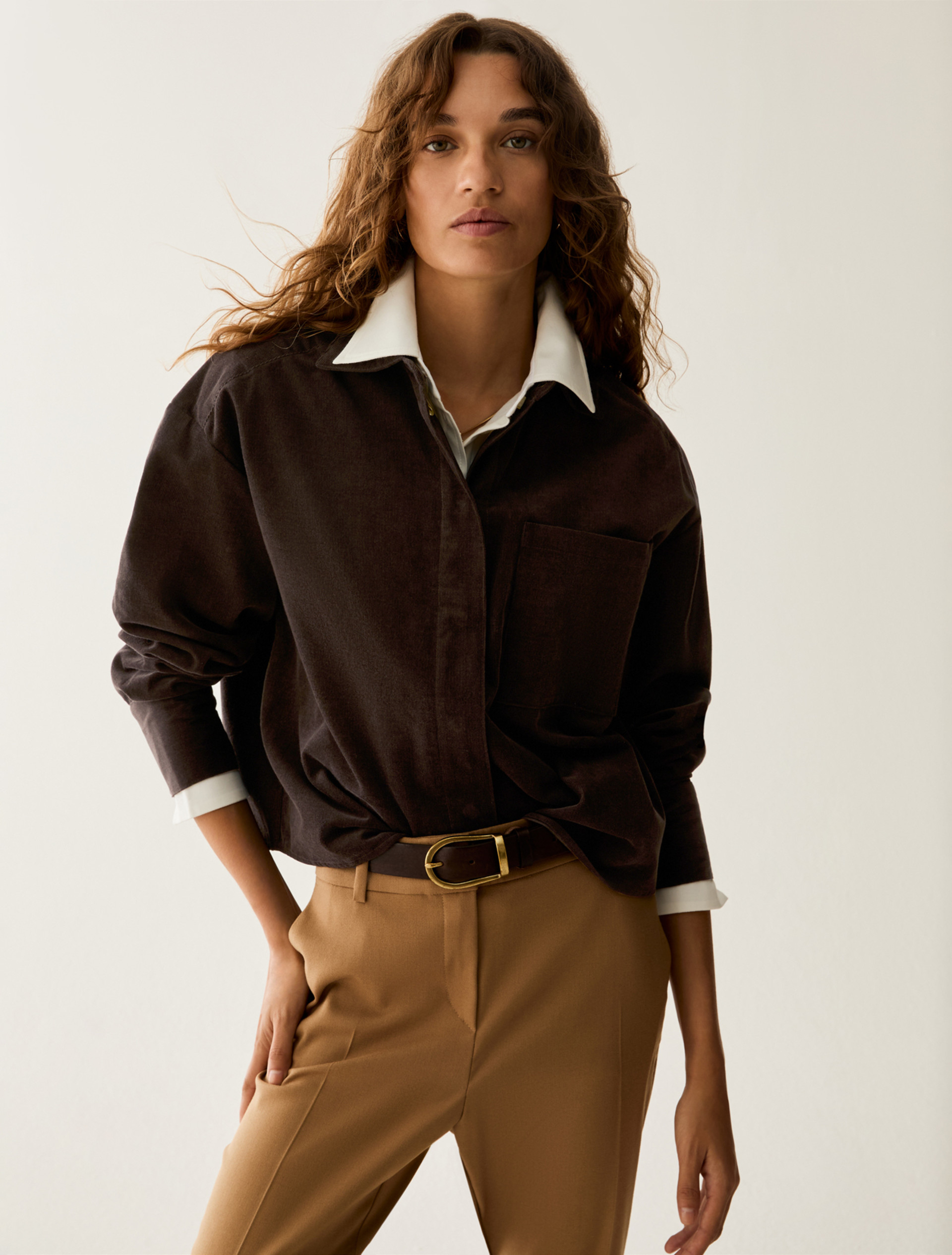 Cropped corduroy shirt - DARK BOWN - Pennyblack - 1