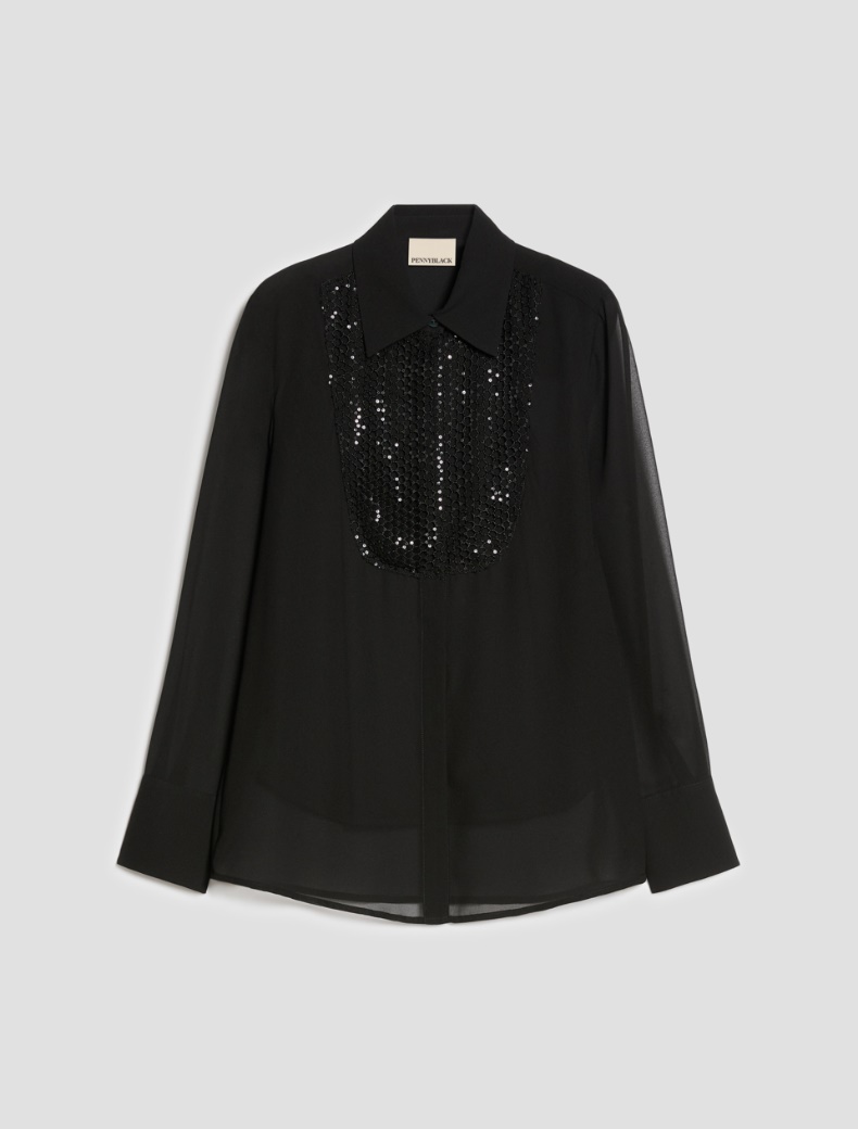 Sequinned Plastron Shirt - Pennyblack - 2