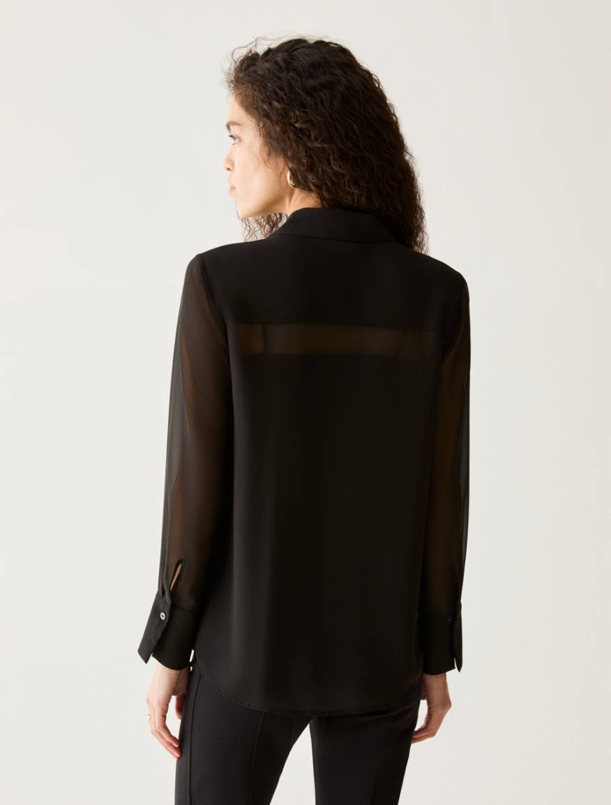 Sequinned Plastron Shirt - BLACK - Pennyblack - 3