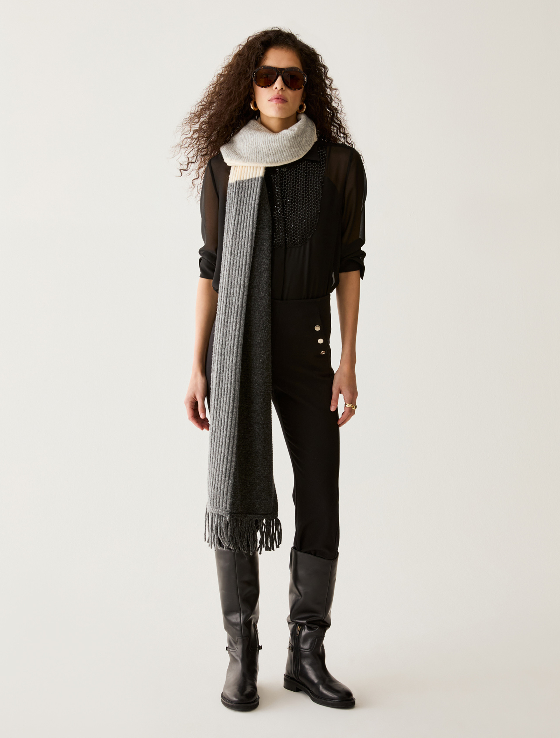 Sequinned Plastron Shirt - BLACK - Pennyblack - 5