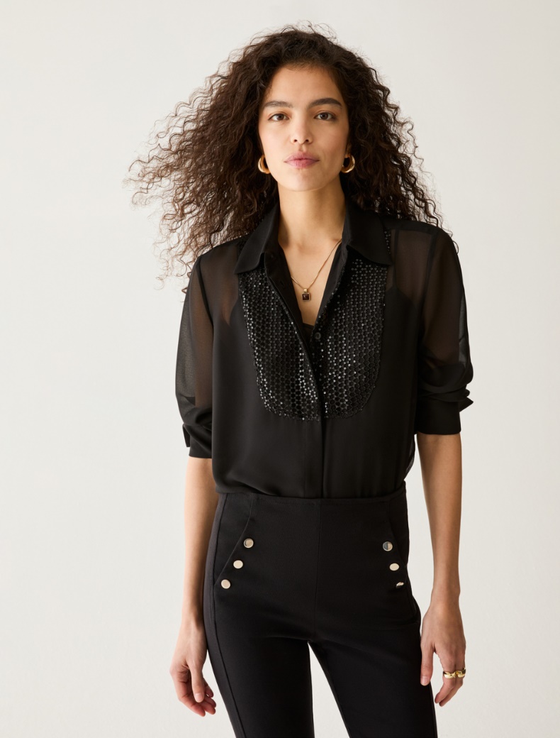 Sequinned Plastron Shirt - Pennyblack - 6