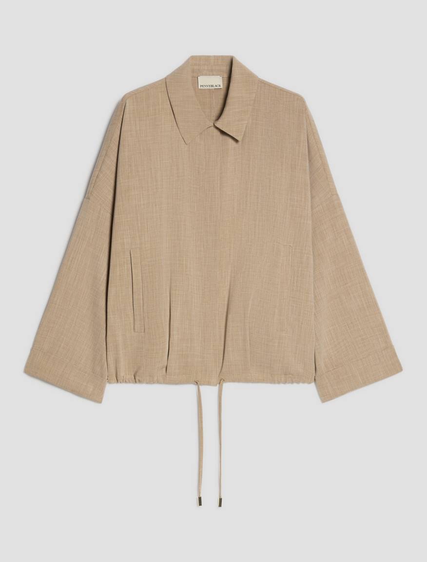 Mélange fabric overshirt - BEIGE - Pennyblack - 2