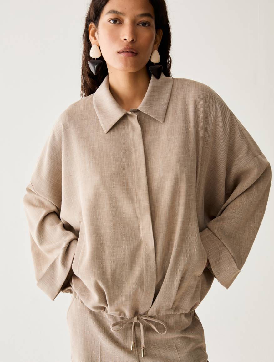 Mélange fabric overshirt - BEIGE - Pennyblack - 4