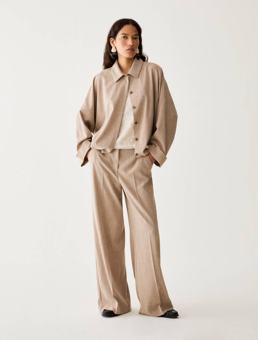 Mélange fabric overshirt - BEIGE - Pennyblack - 5