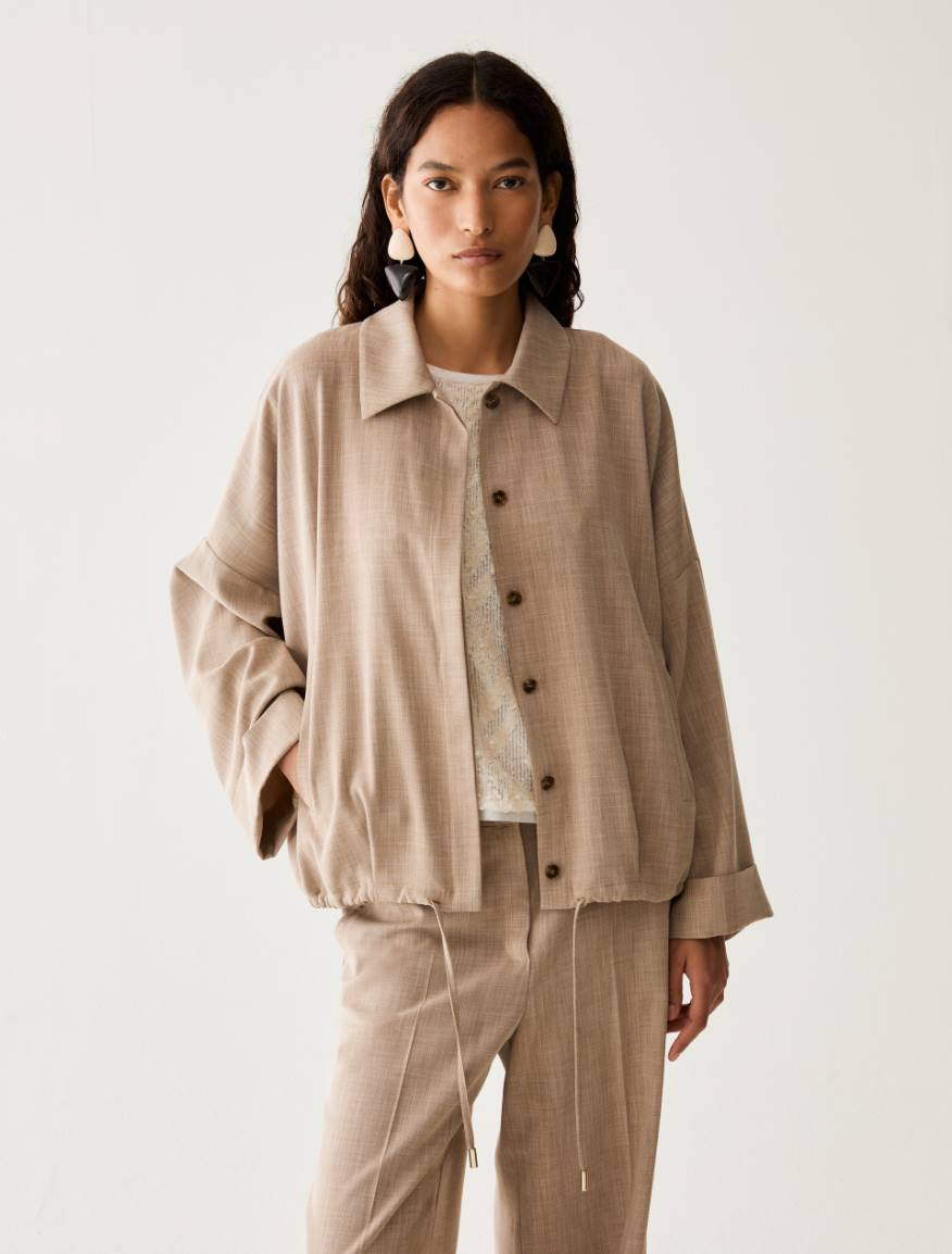 Mélange fabric overshirt - BEIGE - Pennyblack