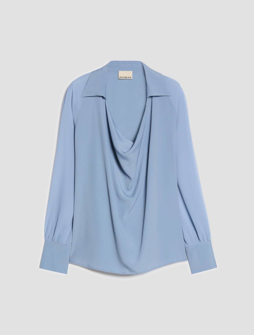 Mixed-material blouse - DUST BLUE - Pennyblack - 2