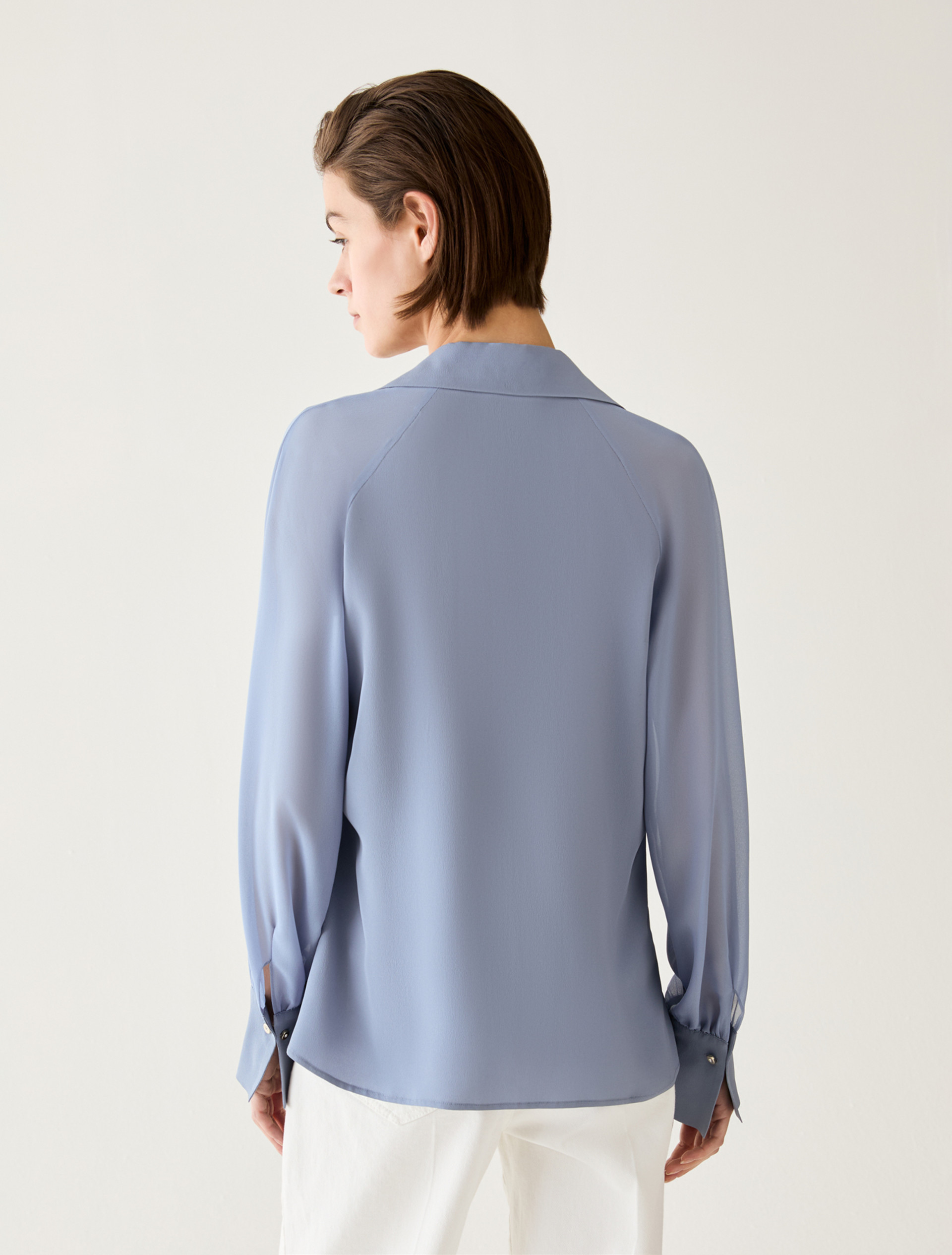 Mixed-material blouse - DUST BLUE - Pennyblack - 3