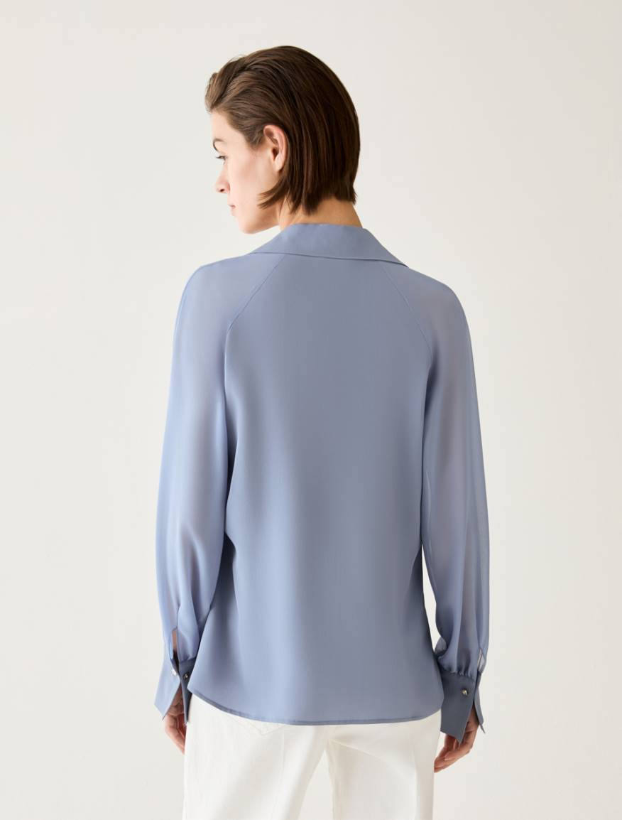 Mixed-material blouse - DUST BLUE - Pennyblack - 3