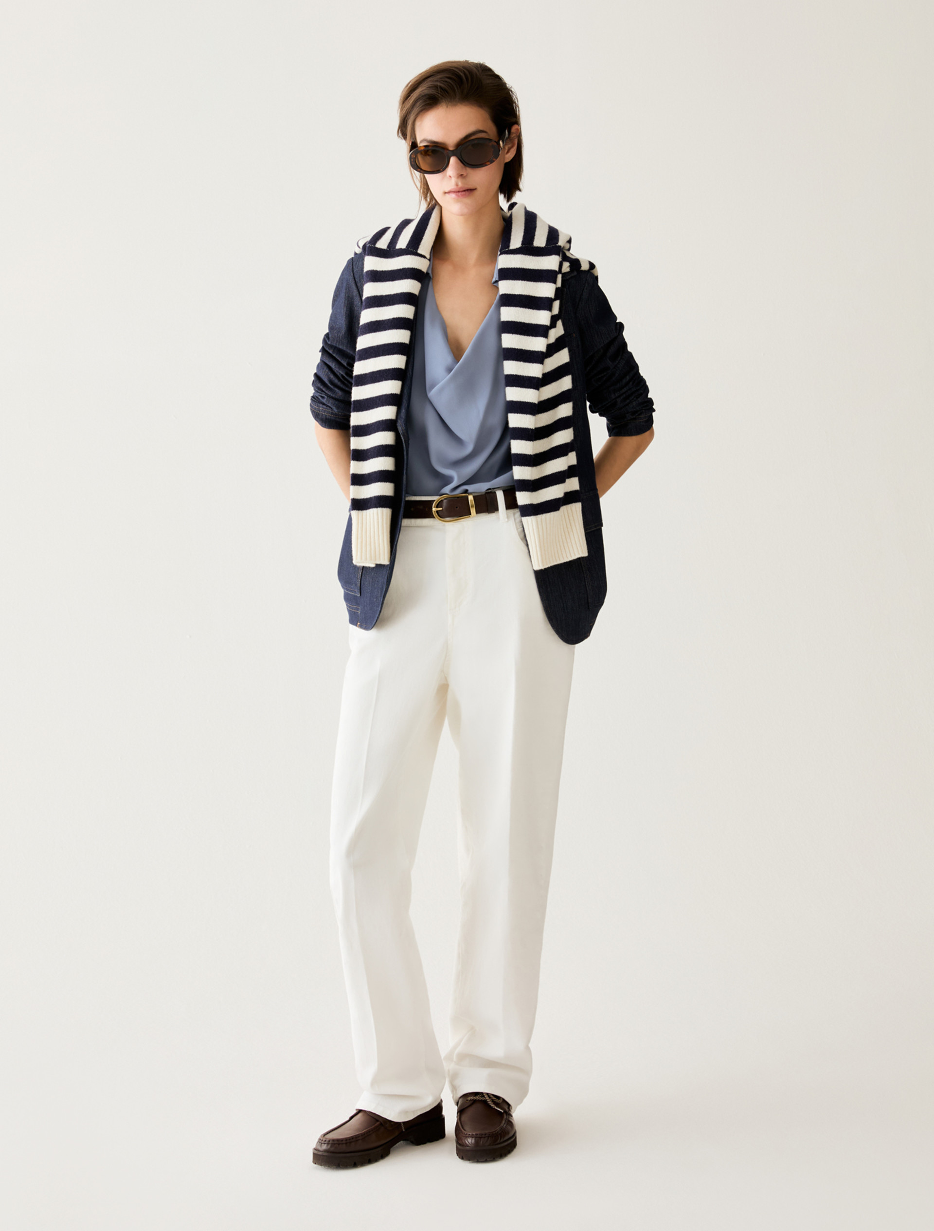 Mixed-material blouse - DUST BLUE - Pennyblack - 5