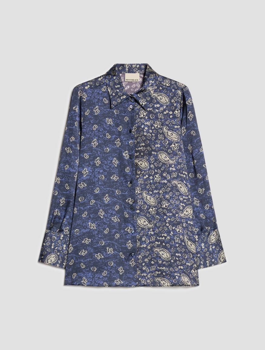 Patterned satin shirt - NAVY - Pennyblack - 2