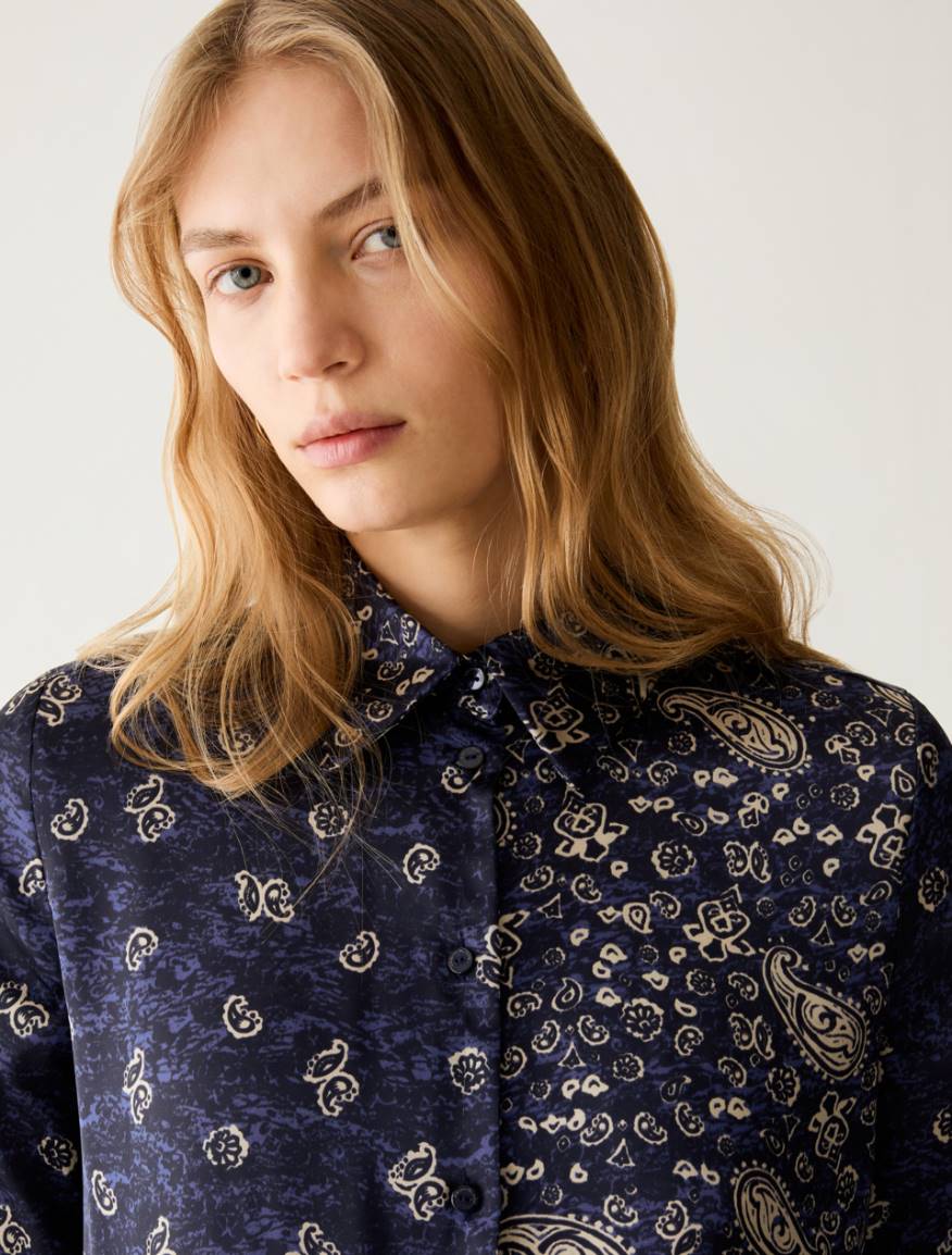 Patterned satin shirt - NAVY - Pennyblack - 4