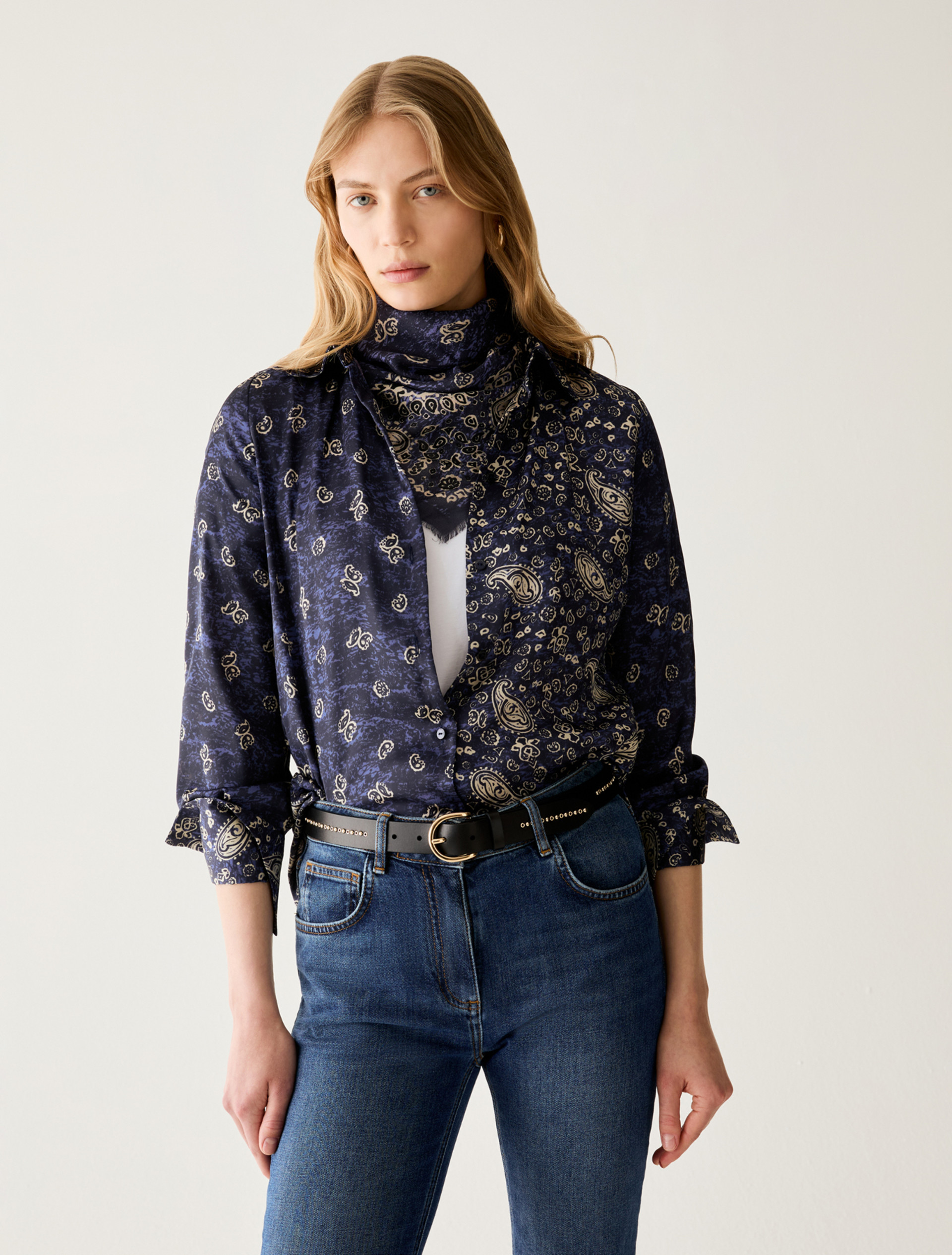 Patterned satin shirt - NAVY - Pennyblack - 1