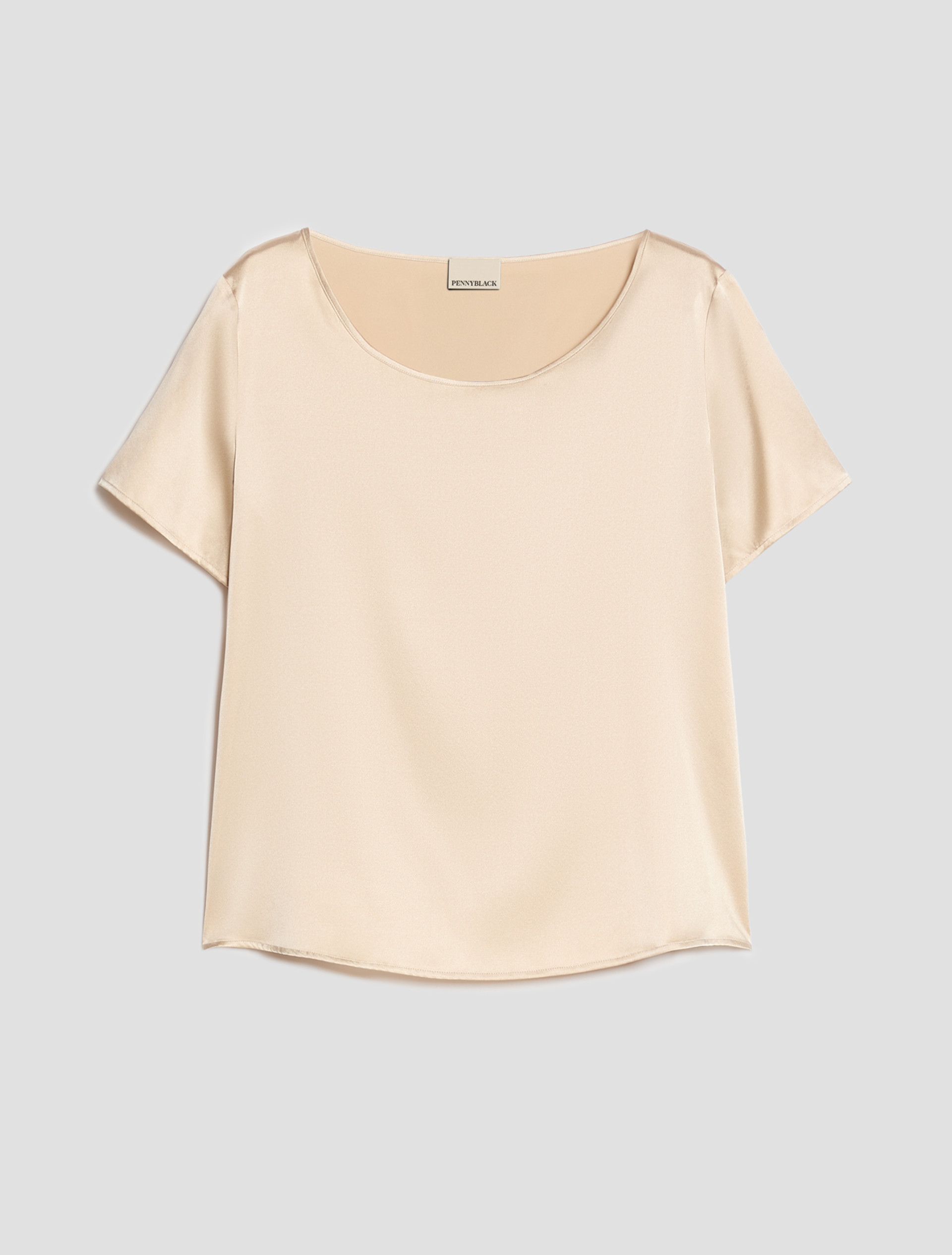 Stretch silk satin T-shirt - ALMOND - pennyblack