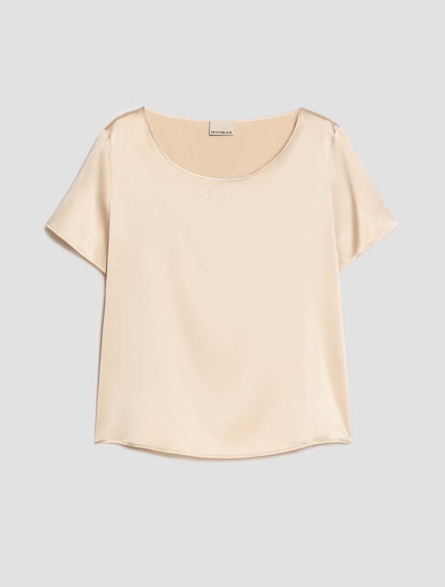 Stretch silk satin T-shirt - ALMOND - Pennyblack - 2