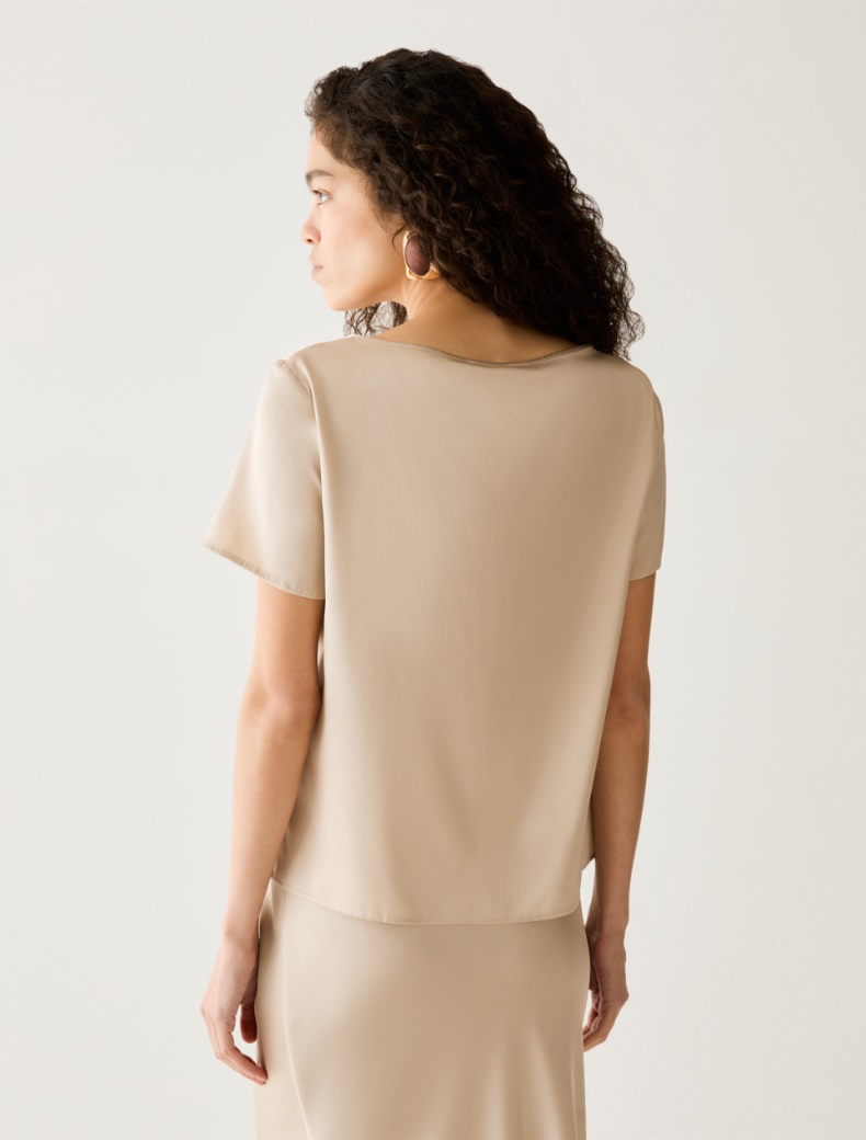 Stretch silk satin T-shirt - ALMOND - pennyblack