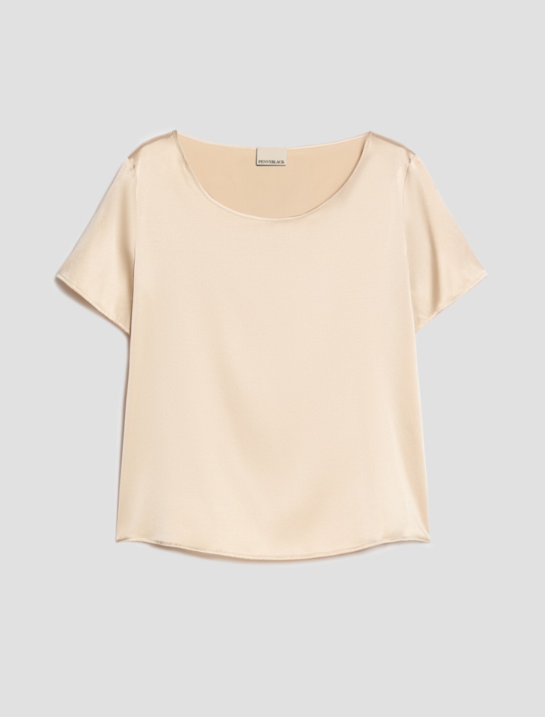 Stretch silk satin T-shirt - ALMOND - pennyblack