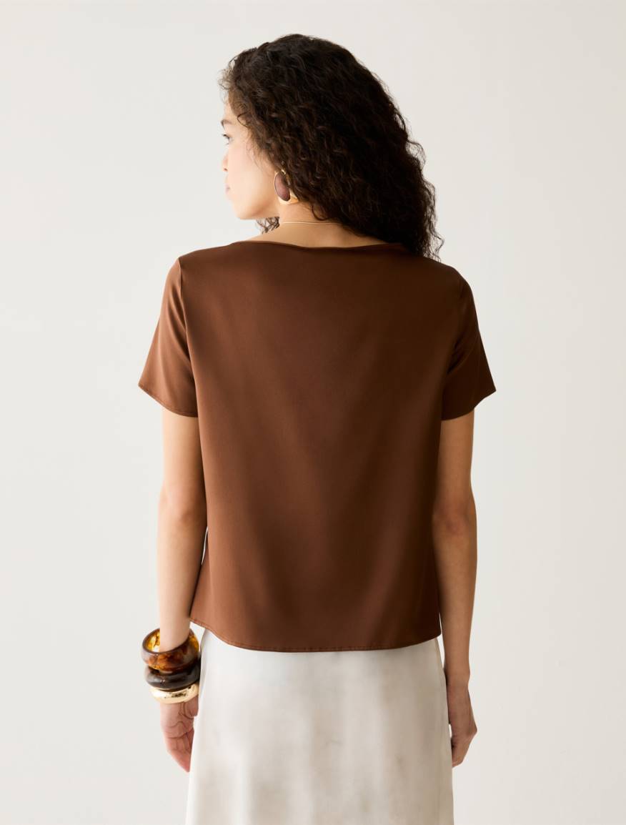 Stretch silk satin T-shirt - TOBACCO BROWN - Pennyblack - 3