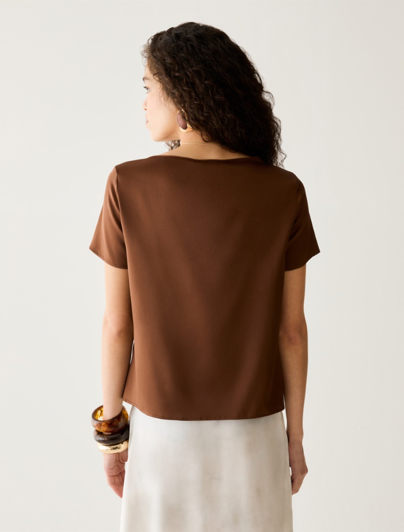 Stretch silk satin T-shirt - TOBACCO BROWN - pennyblack