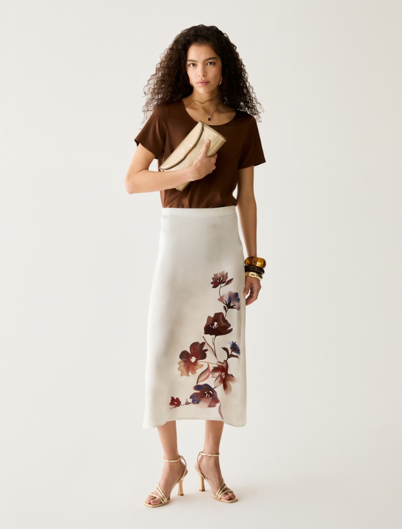 Stretch silk satin T-shirt - TOBACCO BROWN - pennyblack