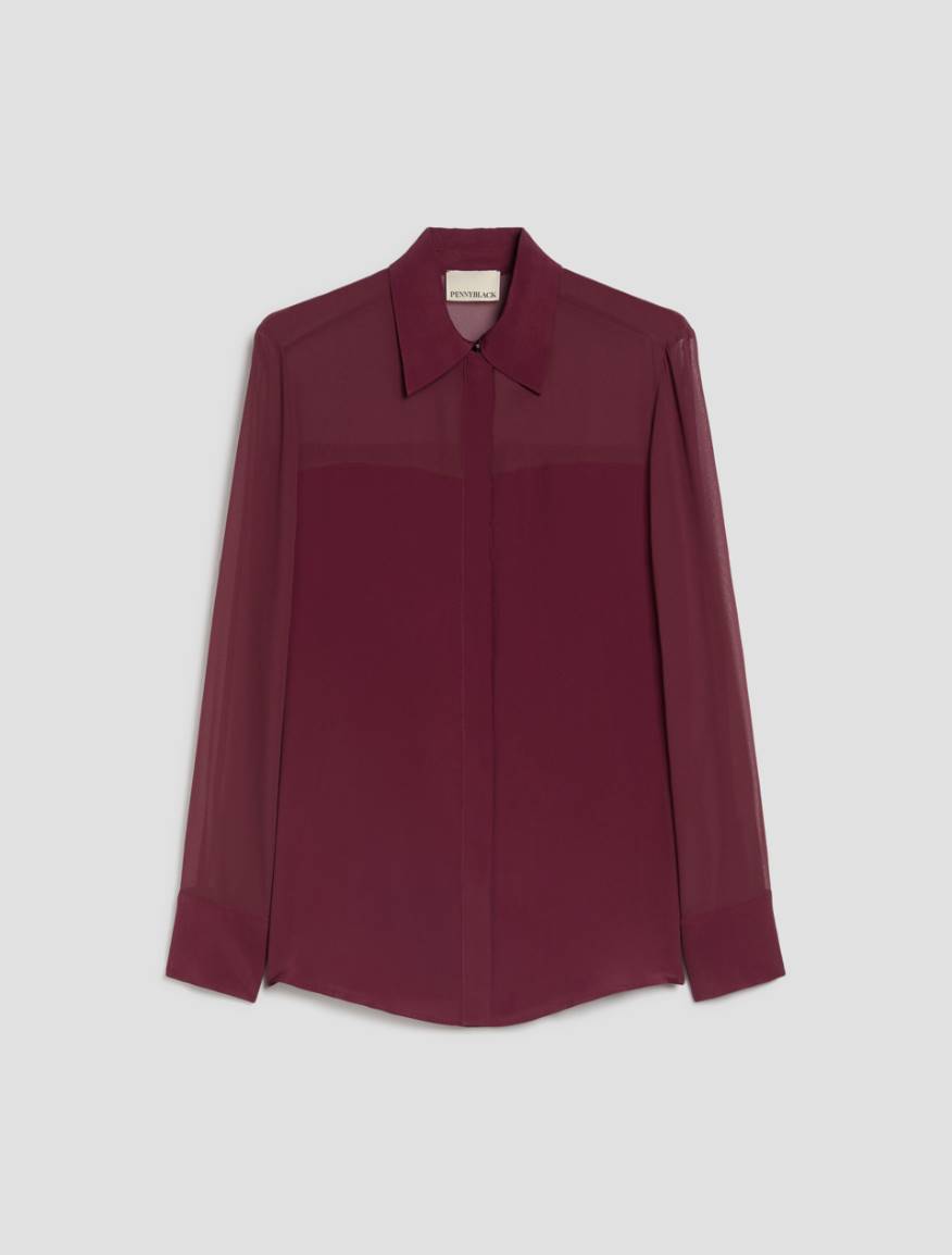 Mixed-material shirt - BORDEAUX - Pennyblack - 2