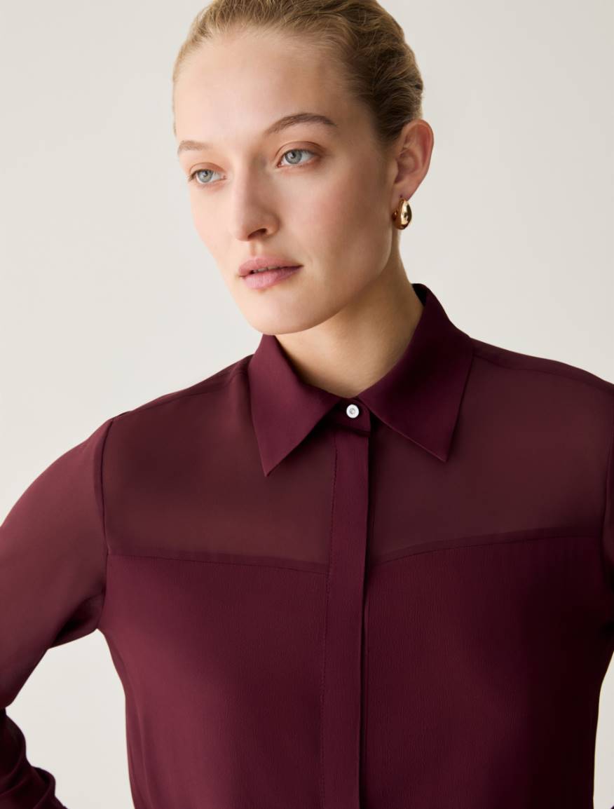 Mixed-material shirt - BORDEAUX - Pennyblack - 4