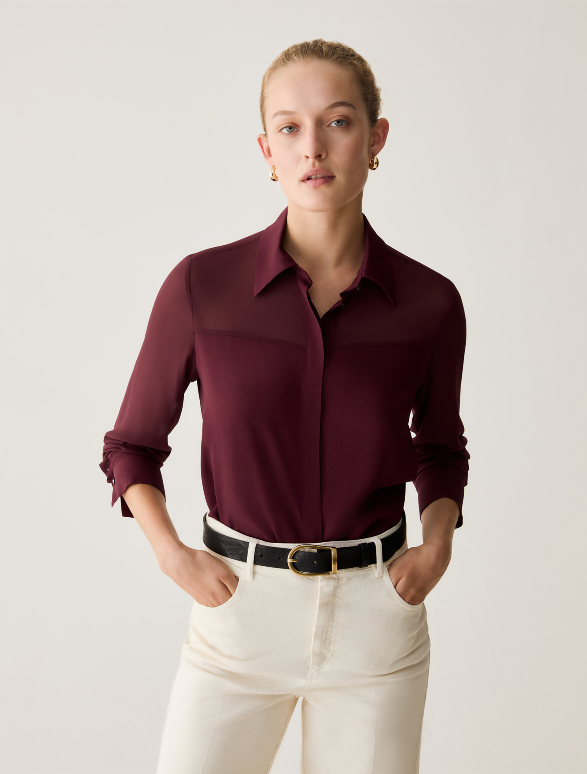 Mixed-material shirt - BORDEAUX - Pennyblack - 1