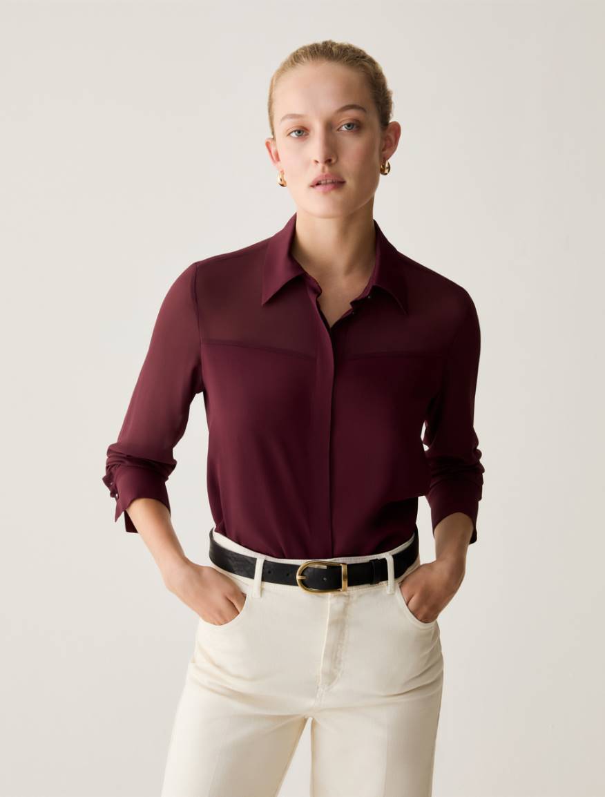 Mixed-material shirt - BORDEAUX - Pennyblack