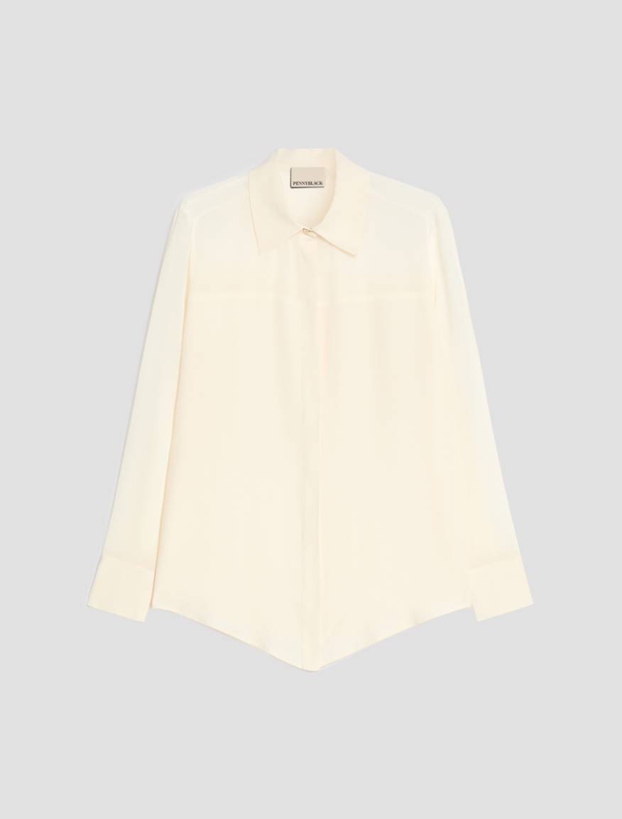 Mixed-material shirt - IVORY - Pennyblack - 2